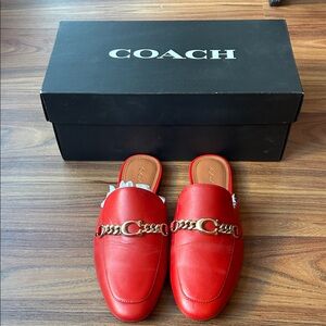 Coach Red Slip-On Loafers with Gold Accent